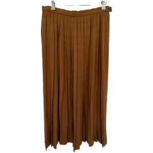 VINTAGE Silk Pleated Midi Skirt Cooper Brown Jacquard Size 12 Best Fits S/M